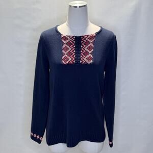 Vermont Country Store Sweater Womens Medium Blue Fair Isle Knit Pullover